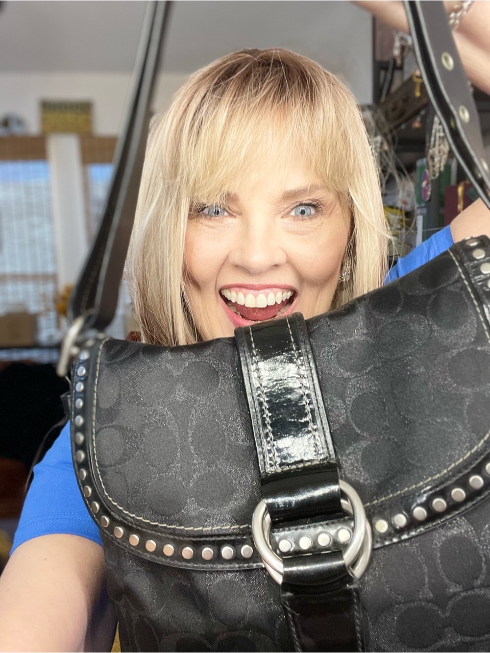 COACH Black Metallic Signature Jacquard Crossbody w/Studded Patent Leather Trim